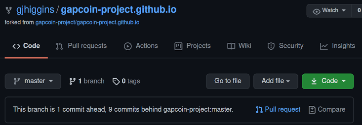 Github repository showing 1 commit ahead of forkparent