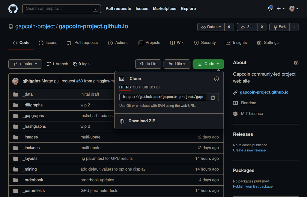 Gapcoin Project community web site git repository on GitHub